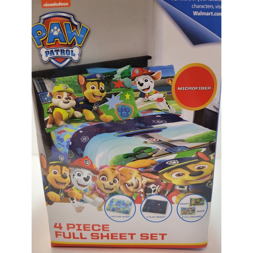 4 Pc Full Sheet Set Paw Patrol Microfiber 1 -Fitted & Flat Sheet, 2 Pillow Cases